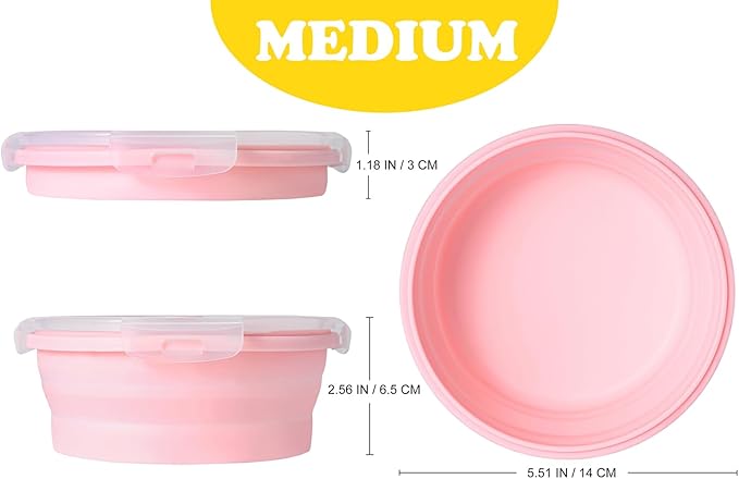 Collapsible Dog Bowls with Lids, 2 Pack Portable Travel Dog Bowls for Small Medium Large Dogs, Silicone Foldable Outdoor Dog Cat Food Water Bowls for Camping Hiking Road Trip, Pink 17 oz