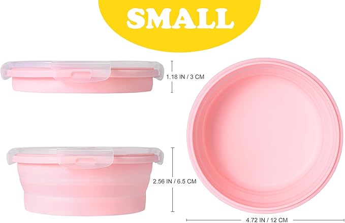 Collapsible Dog Bowls with Lids, 2 Pack Portable Travel Dog Bowls for Small Medium Large Dogs, Silicone Foldable Outdoor Dog Cat Food Water Bowls for Camping Hiking Road Trip, Pink 12 oz