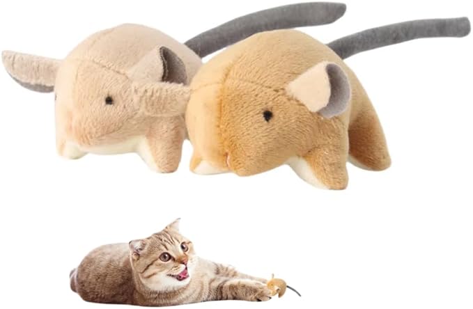 Plush Catnip Mice Toys with Crinkle Sound - 2 Pcs Interactive Cat Toys for Indoor Cats, Durable Stress Relief Eco-Friendly Small Mouse Chew Playthings(Camel+ Chestnut Color)