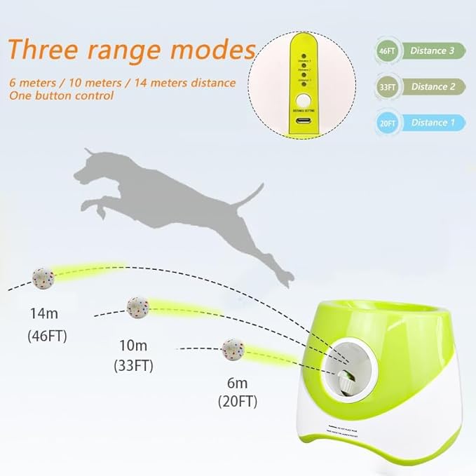 Automatic Ball Launcher for Dogs, Interactive Dog Ball Thrower with 12pcs 58mm ETPU Tennis Balls, 3 Range Modes, One Button Control, Support C-Type Charging