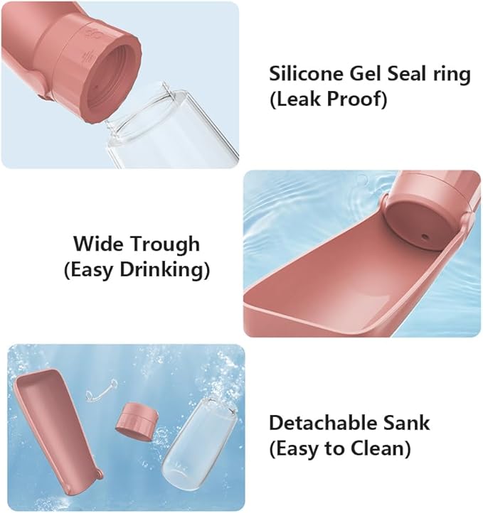 Portable Dog Water Bottle for Walking Pet Travel 19 OZ Leak proof Water Bottle Bowl with Drinking Feeder Cat Puppy Water Dispenser for Hiking Camping Pink