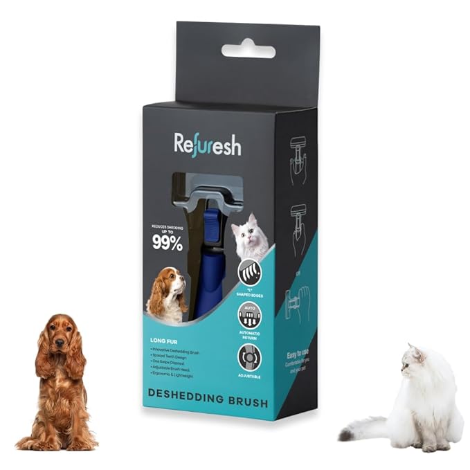 Deshedding Dog Brush for Long Hair (Small,Blue) – Gentle Deshedding tool for Dogs & Cats – Reduces shedding, without damaging topcoat. Removes Loose Fur & Dead Undercoat.