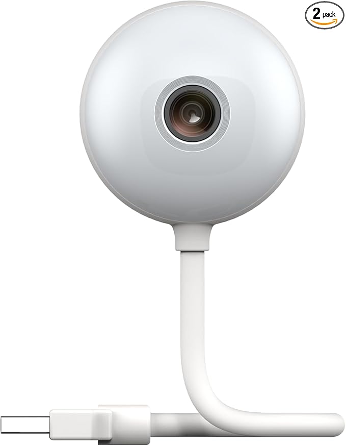 2-Pack Luna Indoor Cameras for Home Security, 2.4GHz Wi-Fi, Color Night Vision, Smart GenAI Motion Detection, w/Spotlight, Flexible USB Short Cord, Small Room Camera for Apartment