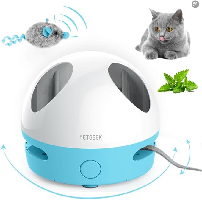 PETGEEK Hidey Mouse Electronic Interactive Cat Toy, Hide Mouse Cat Toy with Squeaky Mouse, Automatic Cat Toys with Catnip Filled Hidey Mouse, Cat Toys Interactive for Indoor Cats Play (Blue)