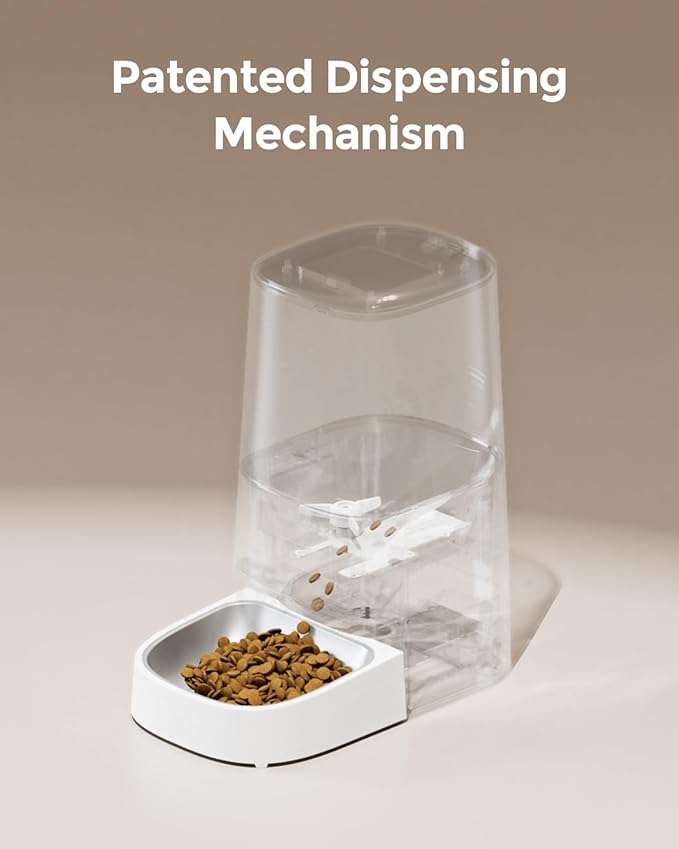 Cat Feeder Automatic - Cat Food Dispenser MeowServe S20, Auto Dog Feeder with Stainless Steel Bowl, 5L Pet Feeder with Patented Anti-Jam Port, App, Dual Lock Lid, Dual-Band WiFi & Power, White