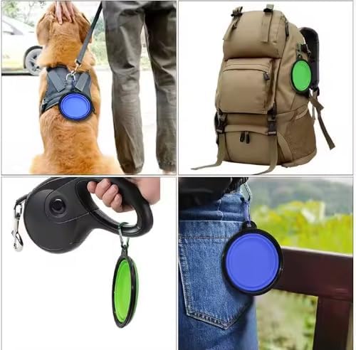 Collapsible Pet Bowl Set, Portable Silicone Travel Food Water Bowls with Carabiner Clip, Multi-Color, Space-Saving Design for Dogs Cats (Blue & Green)