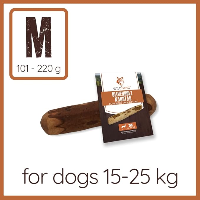 Wildfang® Olive Wood Chewing Sticks for Dogs, Medium - Tough Chew Toys for Aggressive Chewers, Puppy Chew Toys for Teething, Training for Chewing Muscles, Olive Wood Stick for Dog (33-55lbs)