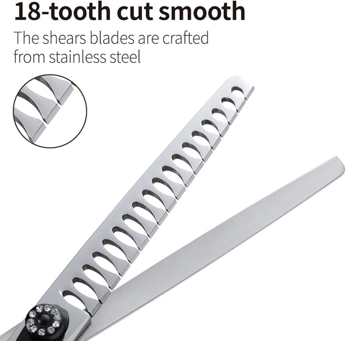 Fenice Peak 8.0'' Professional Dog Grooming Scissors Set with Black Non-Slip Handle 440C Stainless Steel Straight Thinning Curved Chunker Shears 4pcs Set for Pet Grooming Services