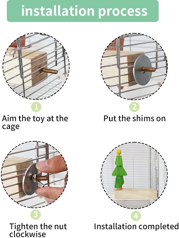 Bird toys & Bird Perch, Bird Wooden Block Chewing Toy Parrot Foraging & Puzzle Toys Bird Cage Accessories for Conures Parakeets Cockatiels Lovebirds African Grey Macaws (Revolving Christmas Tree)