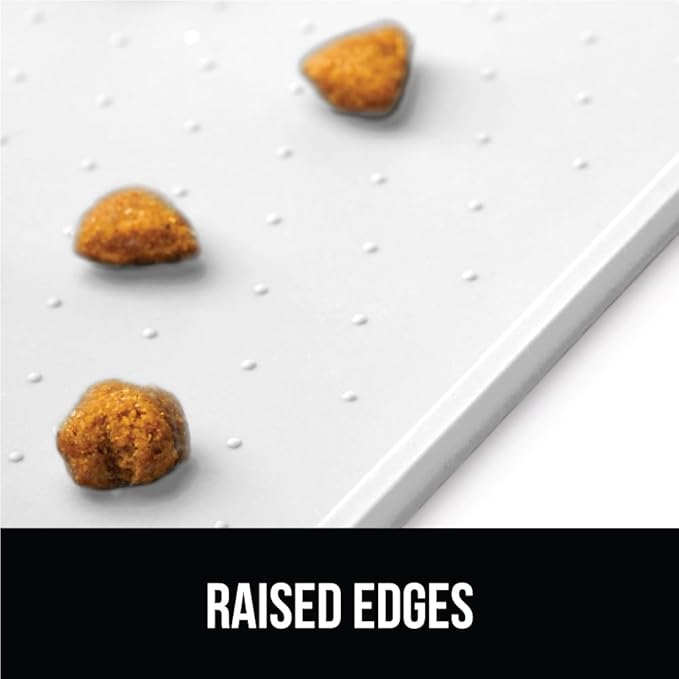 GORILLA GRIP 100% Waterproof Raised Edge BPA Free Silicone Pet Feeding Mat, Dog Cat Food Mats Contain Spills Protects Floors, Placemats for Cats and Dogs Water Bowl, Pets Accessories 23x15 White