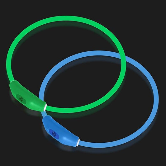 2-Pack LED Dog Collar, Light Up Dog Collars,Rechargeable Dog Lights for Night Walking,Universal, Reusable Safety Necklace for Small Medium Large Dogs Green&Blue