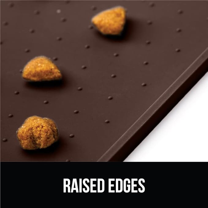 GORILLA GRIP 100% Waterproof Raised Edge BPA Free Silicone Pet Feeding Mat, Dog Cat Food Mats Contain Spills Protects Floors, Placemats for Cats and Dogs Water Bowl, Pets Accessories 32x24 Brown