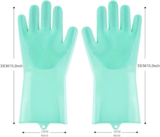 2 pairs Silicone Dishwashing & Pet Grooming Gloves - 2-in-1 Heat Resistant Gloves with High-Density Teeth, Enhanced Five Finger Design for Bathing, Cleaning Dishes, Cars, Dogs & Cats(Green)