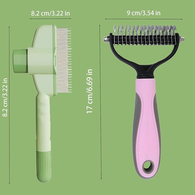 Brush For Cats 2pcs Pet Cats Dogs Brush Comb Flea Comb, With Long & Short Stainless Steel Metal Teeth Cat Combs for Indoor,for Shedding And Tangles, Self-Cleaning Pet Comb Comfort And Safety (3)