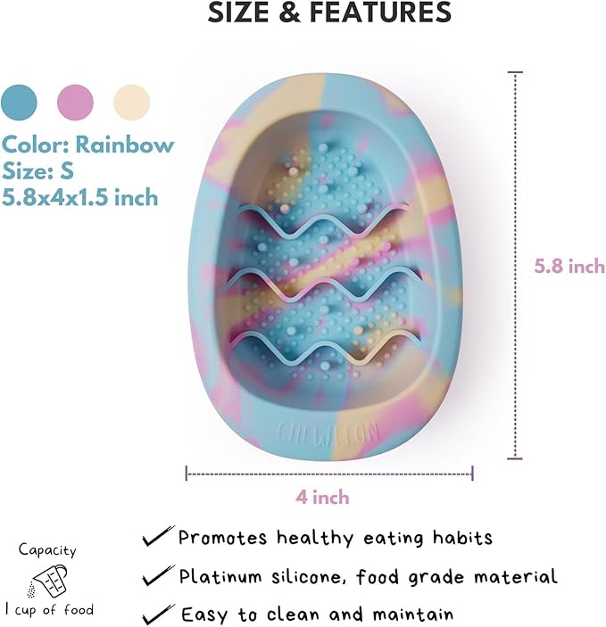 Interactive Dog&Cat Lick Mat Bowls, BPA-Free Silicone Dog Slow Feeder Bowl with Suction Cups, Non Slip Food Bowl for Dogs and Cats, Reduces Boredom and Anxiety, Dishwasher Safe, Rainbow Small
