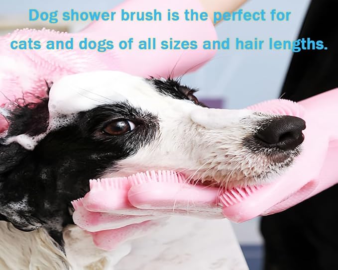 2 pairs Silicone Dishwashing & Pet Grooming Gloves - 2-in-1 Heat Resistant Gloves with High-Density Teeth, Enhanced Five Finger Design for Bathing, Cleaning Dishes, Cars, Dogs & Cats (Pink)