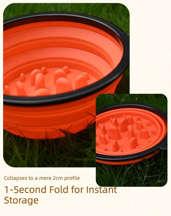 Large Collapsible Dog Bowl for Traveling Hinking Camping,2-Pack Portable Silicone Bowls with2 Sizes(34oz+12oz),Foldable Bowl with Slow Feeding Function