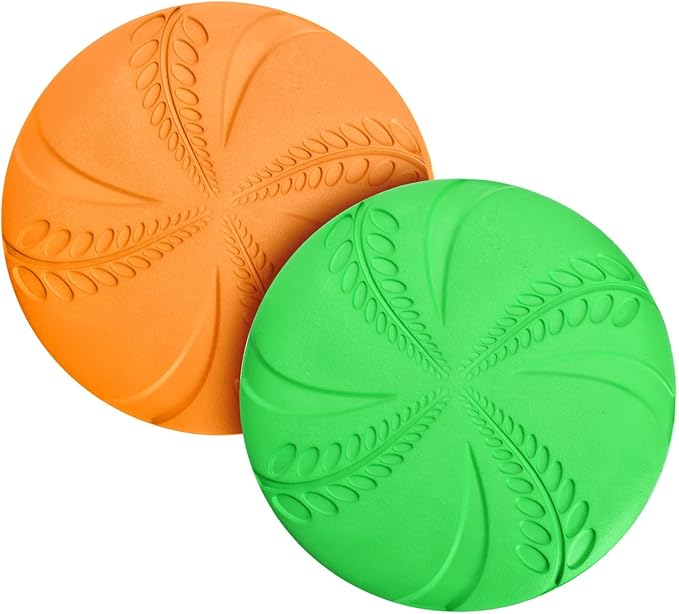 Nobleza 2 Pack Dog Flying Disc, Interactive Flyer Dog Toys for Small Medium Large Dogs to Fetch, Durable Outdoor Dog Disc Toy for Long-Distance Flies and Floats on Water, Orange & Green