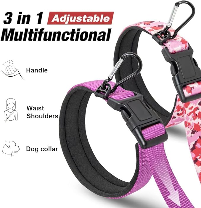 TSPRO Hands Free Dog Leash for Medium to Large Dogs, Adjustable Durable Leash with Comfortable Safety Padded Handle, Heavy Duty Metal Clasp for Walking, Running (Orange - Red - Cyan Gradient)