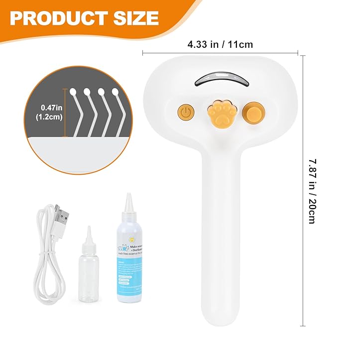 Pet Steam Brush for Cats and Dogs, 4-in-1 Spray Hair Removal Comb, Cat Brush for Shedding and Grooming with 1 Shampoo for Long & Short Haired Pets