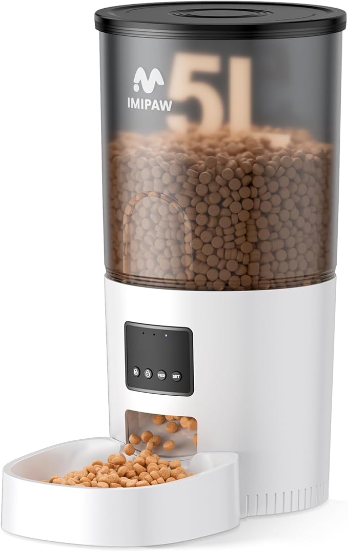 Automatic Cat Feeder, 5L Pet Dry Food Dispenser with Timed Programmable Portion Control, Dual Power, With Desiccant Bag, Easy Set Up, 10 Meals Per Day for Cats and Puppies(Remote Not Supported)