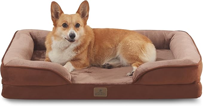 Bedfolks Orthopedic Dog Bed, Waterproof Dog Sofa Bed for Large Dogs, Egg Foam Pet Couch Bed with Removable Washable Cover and Nonslip Bottom, Brown