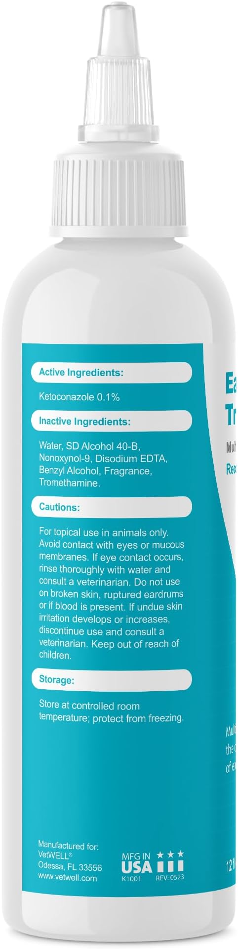 VetWELL Dog Ear Cleaner Solution & Infection Treatment for Dogs & Cats, Tris Otic Cleanser Drops Helps Eliminate Odor and Relieve Infections - 12oz