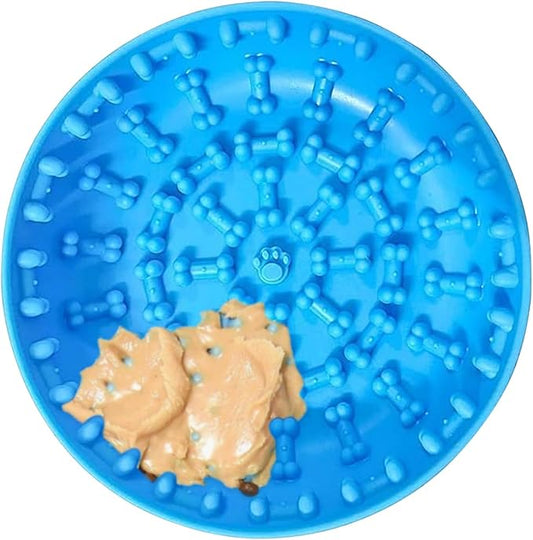 Lick Mat Bowl for Dog–Easy-to-Clean, Non-Slip Design BPA-Free Silicone Lick Mat–Great for Yogurt, or Peanut Butter–Fun Enrichment Slow Feeder & Interactive Dog Toy for Anxiety and Boredom Relief–Blue