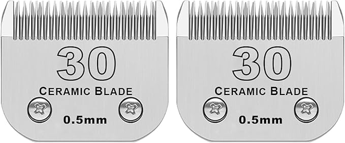 2 Pack Detachable Pet Dog Clipper Blades, Compatible with Andis,Most Oster A5, Wahl KM Series Clippers,Made of Ceramic Blade & Stainless Steel Blade(#30 Blade 1/50-Inch 0.5MM Cut Length)
