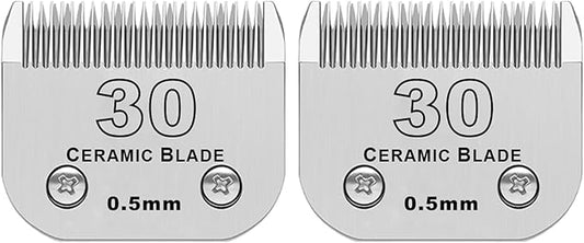2 Pack Detachable Pet Dog Clipper Blades, Compatible with Andis,Most Oster A5, Wahl KM Series Clippers,Made of Ceramic Blade & Stainless Steel Blade(#30 Blade 1/50-Inch 0.5MM Cut Length)