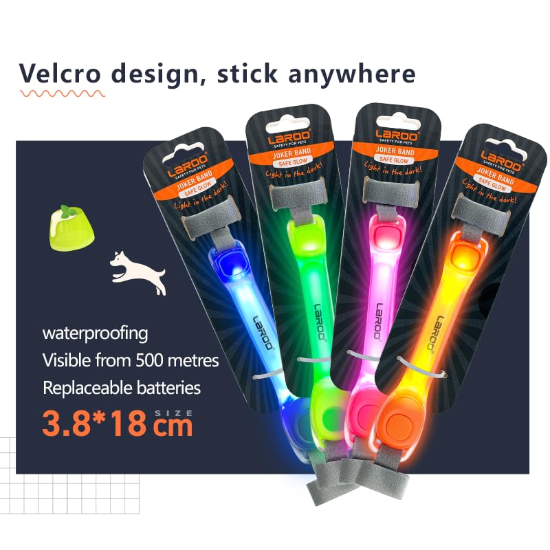 LaRoo Light Up Dog Collar with Nylon Stickers, Universal Glowing Collar Accessories for Leash Harness, Silicone Waterproof Dog LED Flashing Collar Night Outdoor Safety