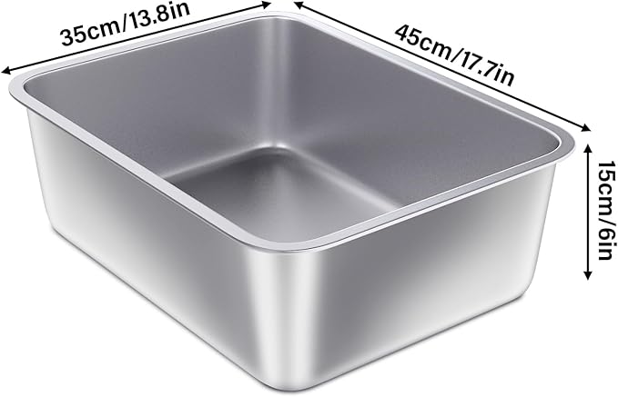 Stainless Steel Litter Box 2 Pack,Medium Metal Litter Box for Kitty/Cat/Rabbits, Easy to Clean, Non Stick Litterbox No Smell for Adult Cats