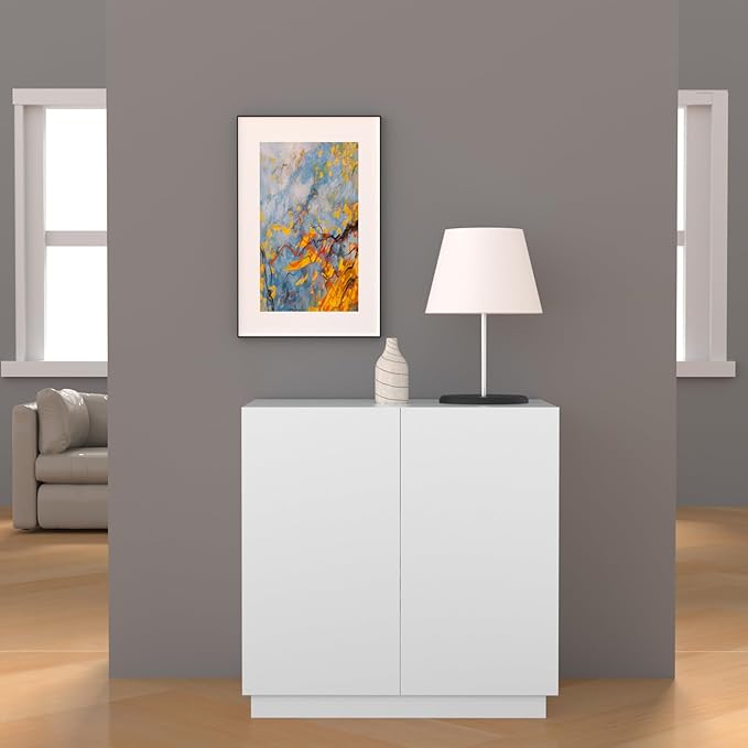 Large/Tall Litter Box Enclosure, Modern Wooden Litter Box Furniture for XL Litterbox with Hidden Storage as Sideboard Cabinet (White)