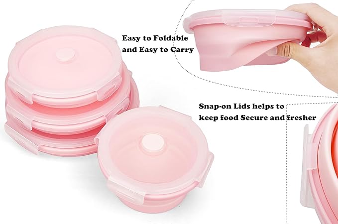 Collapsible Dog Bowls with Lids, 2 Pack Portable Travel Dog Bowls for Small Medium Large Dogs, Silicone Foldable Outdoor Dog Cat Food Water Bowls for Camping Hiking Road Trip, Pink 12 oz