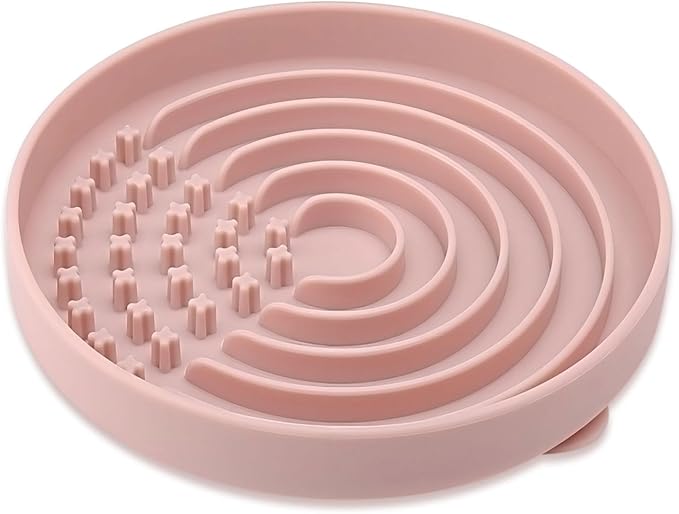 Slow Feeder Dog Bowls, Slowdown Bowl - Puzzle Silicone Dog Feeding Bowls with Suction Cups, Innovative Lick Mat, Healthy Eating, Dishwasher Microwave Safe, Mealtime Challenge, 7.5" x 1.3"Pink