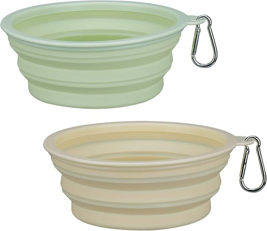 Collapsible Dog Bowls, 2 Pack (650ml), Large Size for Large/Medium Dogs Family Value Pack and Travel Walk (Green+Yellow)