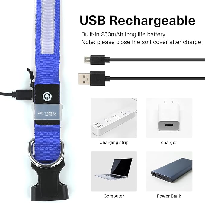 PcEoTllar Light up Dog Collar for Night Walking - LED Dog Collar Light Rechargeable Color Changing, Glow in The Dark Dog Collars Waterproof Glowing Dog Collars for Large Small Medium Dogs