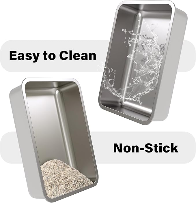 Stainless Steel Cat Litter Box 2Pack,Medium Metal Cat Litter Box,Steel Litterbox for Kitty or Rabbits, Easy to Clean,Non Stick, No Smell(17.7" L x 13.7" W x 6" H).
