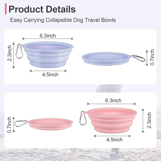Kytely Collapsible Dog Bowls Medium (650ml), 2 Pack Travel Dog Bowls for Dog Cat, Portable Pet Water Food Bowl with Clasp, Pet Cat Feeding Cup Dish for Outdoor, Travel, Walking, Parking