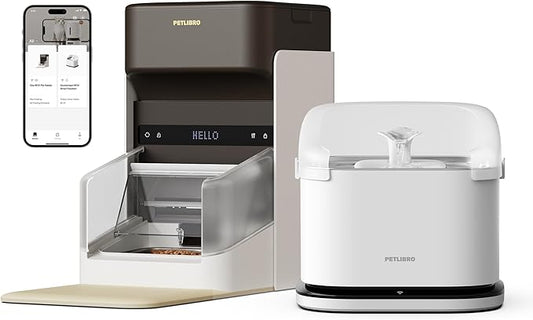 Bundle of PETLIBRO RFID Smart App Cat Water Fountain, 3L Dockstream Fountain with Collar Tag, 2.4G Wi-Fi + PETLIBRO RFID Automatic Cat Feeder, 5G Wi-Fi Automatic Feeder, 3L Feeder with Collar Tag,