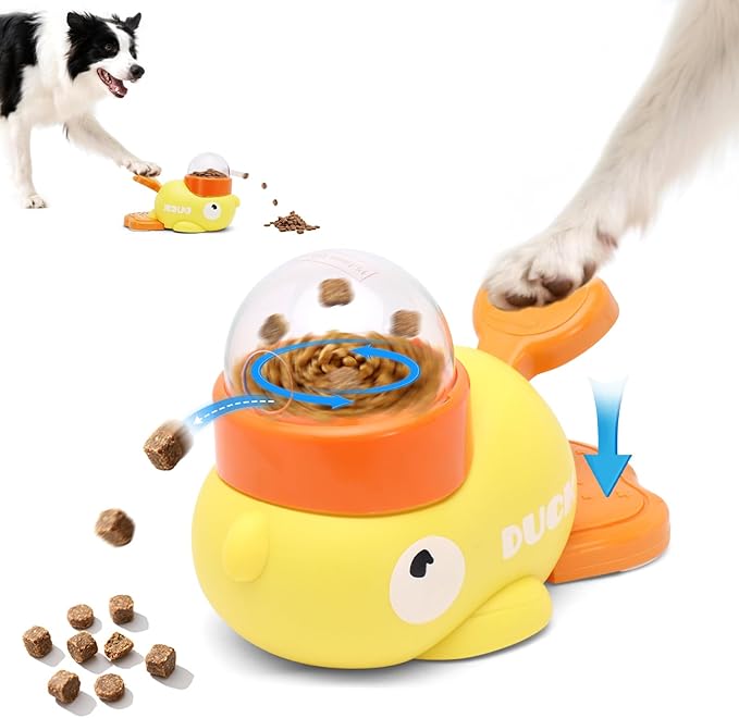 Interactive Cat Puzzle Toy - Treat Dispenser & IQ Trainer for Indoor Cats, Mental Stimulation & Slow Feeder, Duck Shape Enrichment Game Fun Exercise for Small Dogs, Yellow