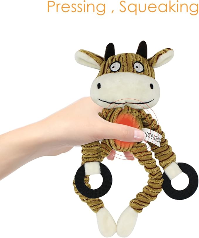 HGB Squeaky Puppy Toys, Plush Puppy Chew Toys for Teething, Dog Toys for Small Dogs, Small Dog Toys for Small Breed, Cute Interactive Cow Dog Toys for Pet Training and Entertaining