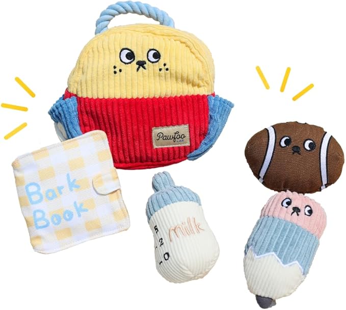 Squeaky Chew Puzzle Interactive Snuffle Dog Toys for Small Medium Large Dogs (Bark-n-Seek Backpack)