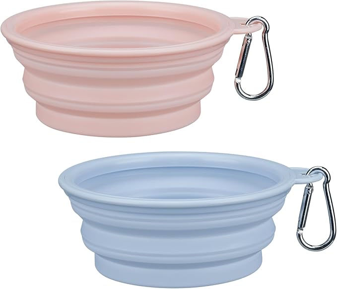Collapsible Dog Bowls,2-Pack Food-Grade Silicone, Portable Travel Pet Bowl, 12 OZ Essential Pack for Travel & Walking(Pink+Blue)