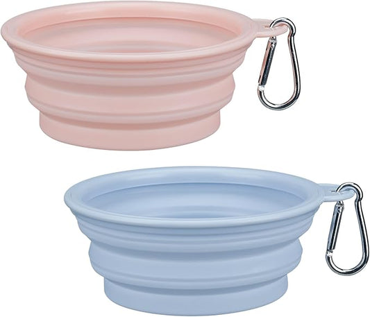 Collapsible Dog Bowls,2-Pack Food-Grade Silicone, Portable Travel Pet Bowl, 12 OZ Essential Pack for Travel & Walking(Pink+Blue)