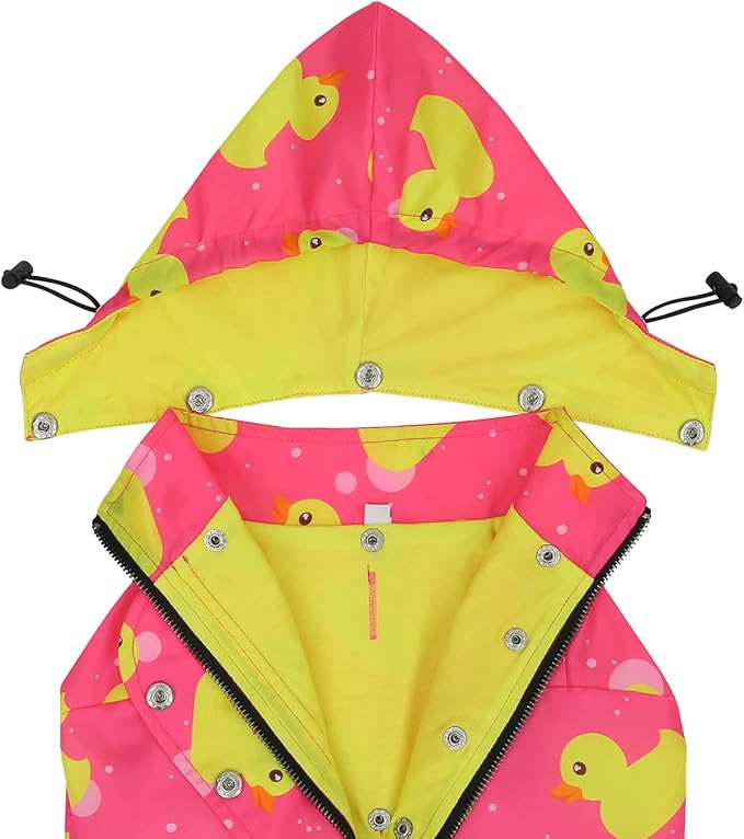 HDE Dog Raincoat Poncho Double Layer Zip Rain Jacket with Removable Hood, Leash Hole for Small to 3XL Dogs and Puppies Ducks Pink - 2XL
