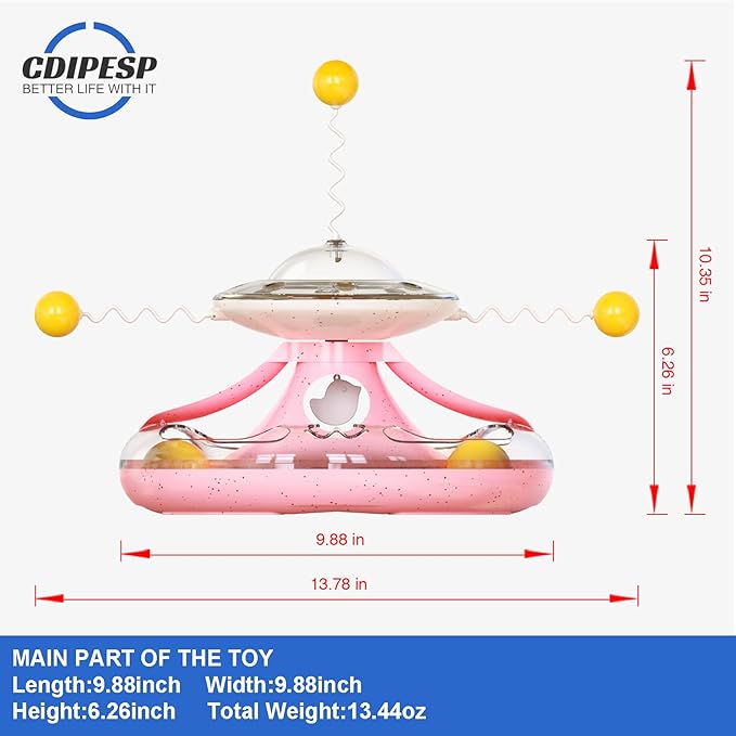 3 in 1 Interactive Cat Toy - Fidget Spinner Treat Dispenser, Windmill Food Dispenser, Slow Feeder, and Teaser Wand for Indoor Cats