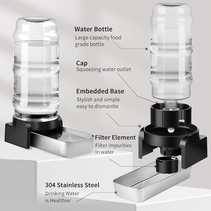 Marchul 2.3 Gallon Dog Water Dispenser, Large Dog Water Bowl Dispenser with Stainless Steel, Automatic Gravity Pet Bowl for Dogs Medium to Large (3 Filters) 8.6L