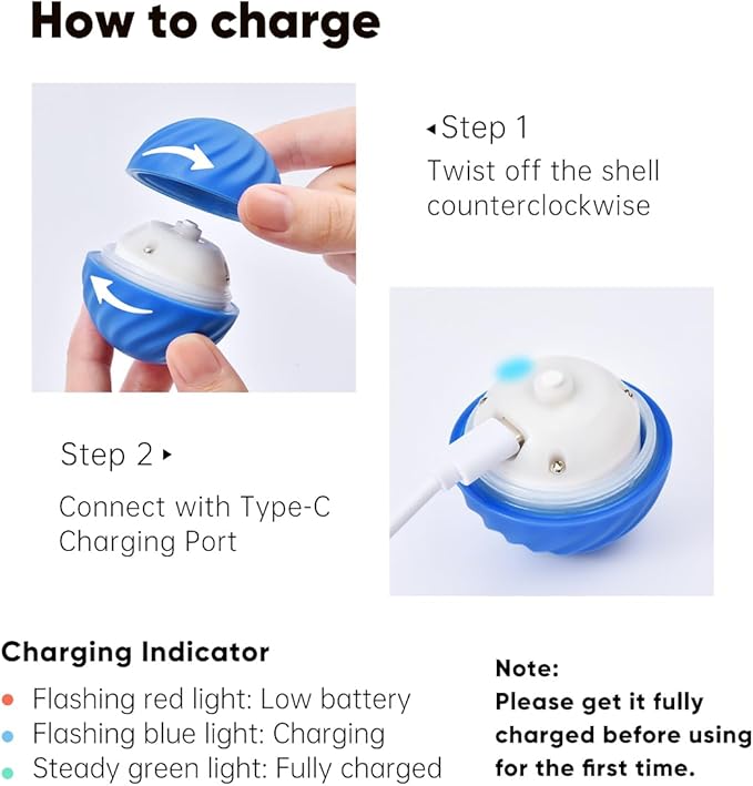 1Pc Zoomie 2.0 Buddy Durable Treat Dispensing Dog Toys to Keep Them Busy,Interactive Dog Toys,Plush Covers,Dog Treat Ball,Motion Activated Moving Dog Toy for Small/Medium Dogs,USB Rechargeable,Blue