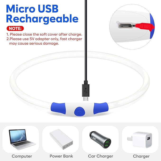 HIGO LED Dog Collar, USB Rechargeable Light Up Dog Collars Glow in The Dark, TPU Cuttable Pet Safety Dog Necklace for Nighttime Dog Walking (Blue)